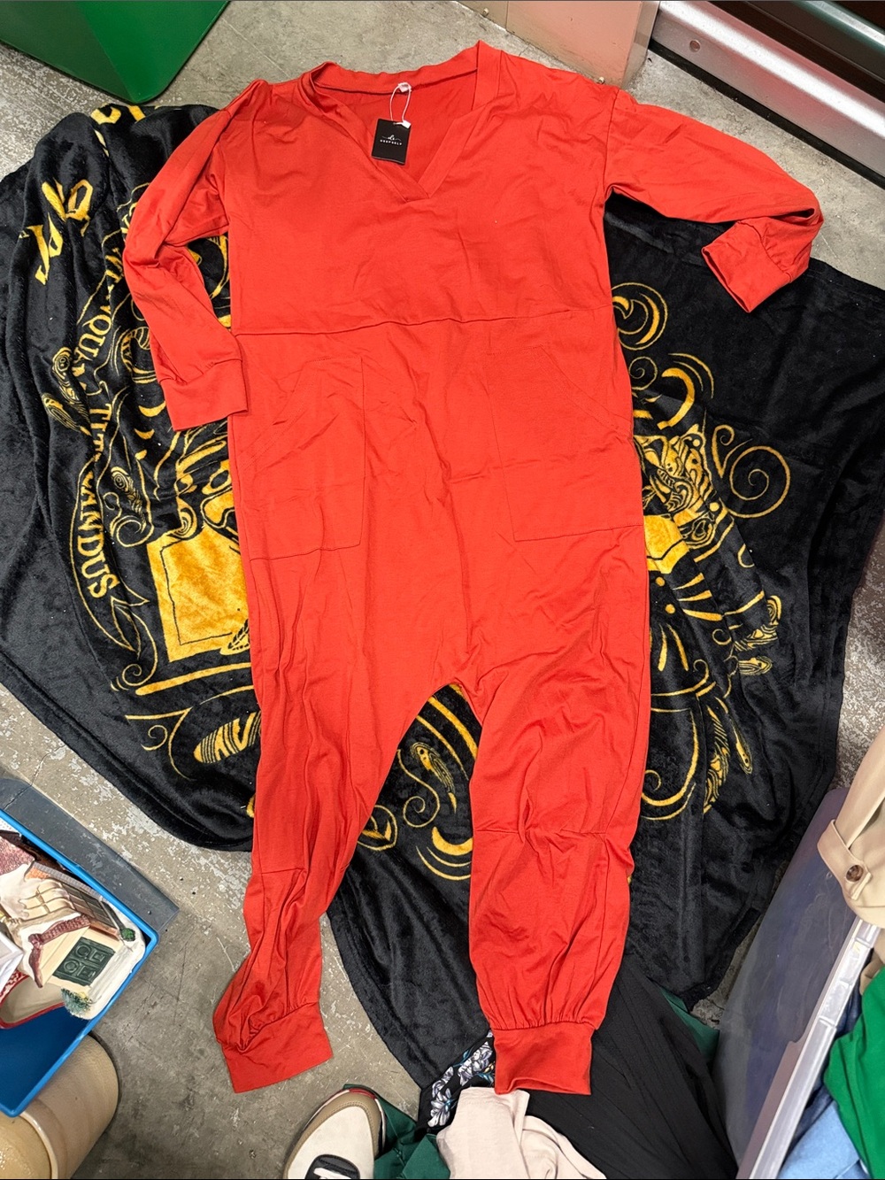 Red V-Neck Long Sleeve Jumpsuit
